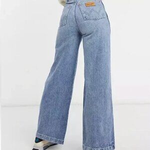 Wrangler 661 Worldwide High Rise Wide Leg Jeans with Pink Embroidered Heart